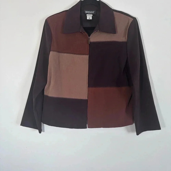 Vintage Colorblock faux suede full zip jacket brown size 8 - Picture 4 of 7